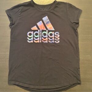 Adidas Kids Black Tee with Multicolor Logo